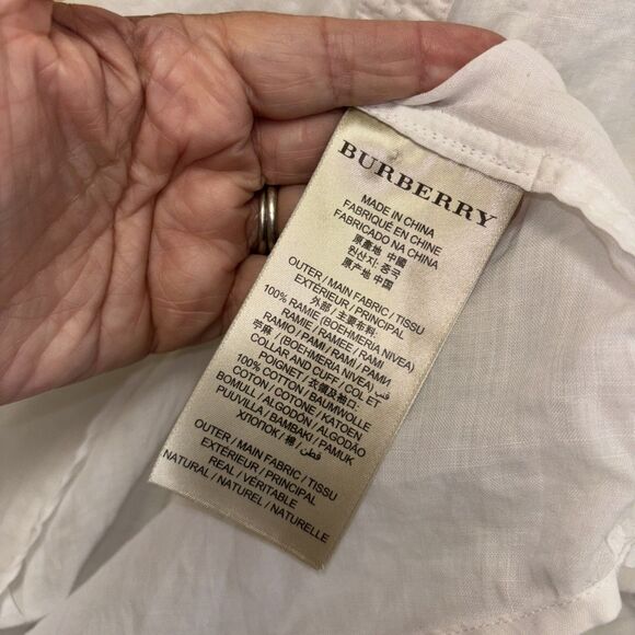 Burberry Brit White NovaCheck Tunic Top 3/4 Roll Tab Sleeve Ramie Blouse XL - Picture 8 of 14